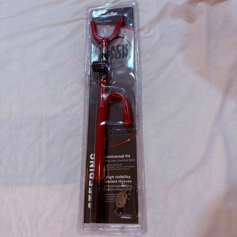 Black Moon America BMA-TPD01 Universal Steering Wheel Lock Red Hardened Steel